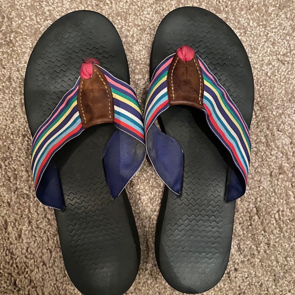 Eliza B boutique rainbow flip flops size 8